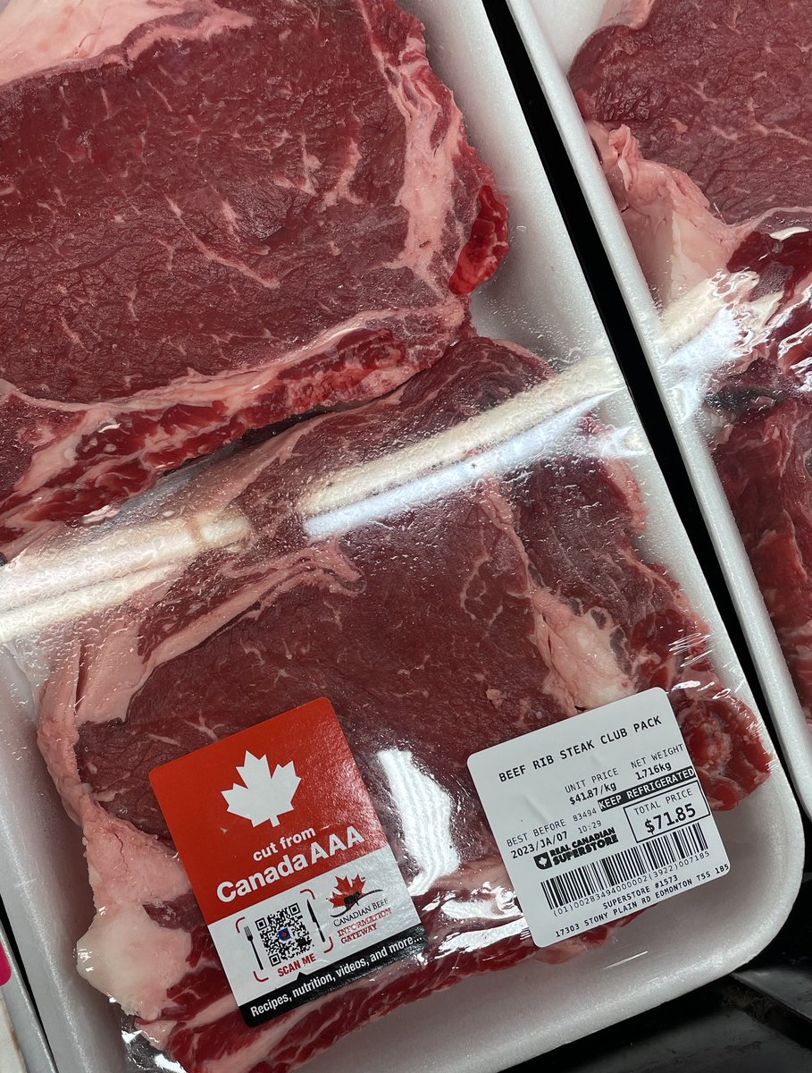 If we are going to be shocked by chicken prices…how about beef prices. $71 for 2 steaks. More than $35 each…for steak. How can people pay these prices? #outofcontrol #yeg #superstore