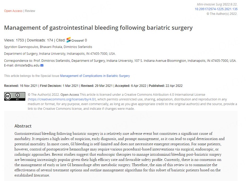 JudithDuan's tweet image. 🔥Hot article: Management of gastrointestinal bleeding following bariatric surgery
🔗Link: misjournal.net/article/view/4…
@ASMBS @kmahawar @Ali_Aminian_MD