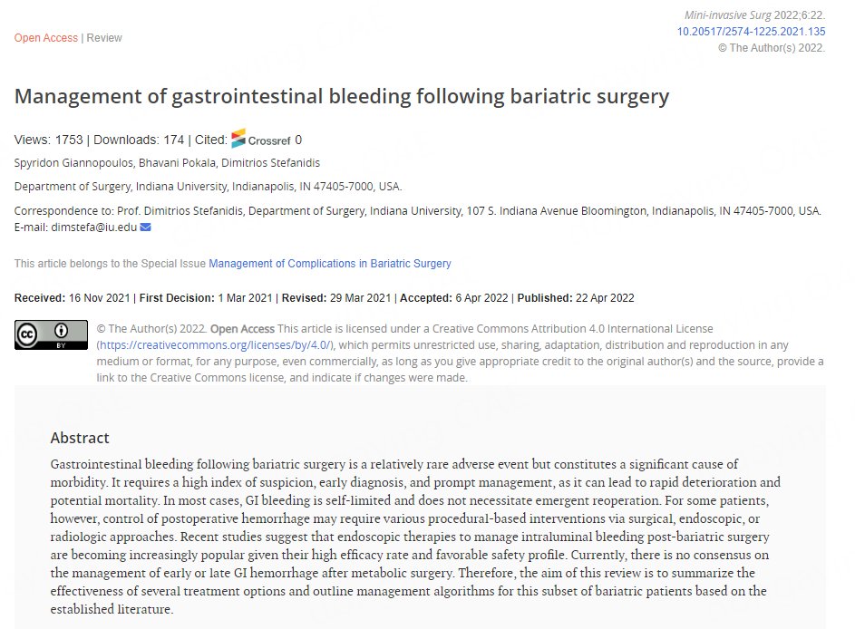 🔥Hot article: Management of gastrointestinal bleeding following bariatric surgery 🔗Link: misjournal.net/article/view/4… @ASMBS @kmahawar @Ali_Aminian_MD