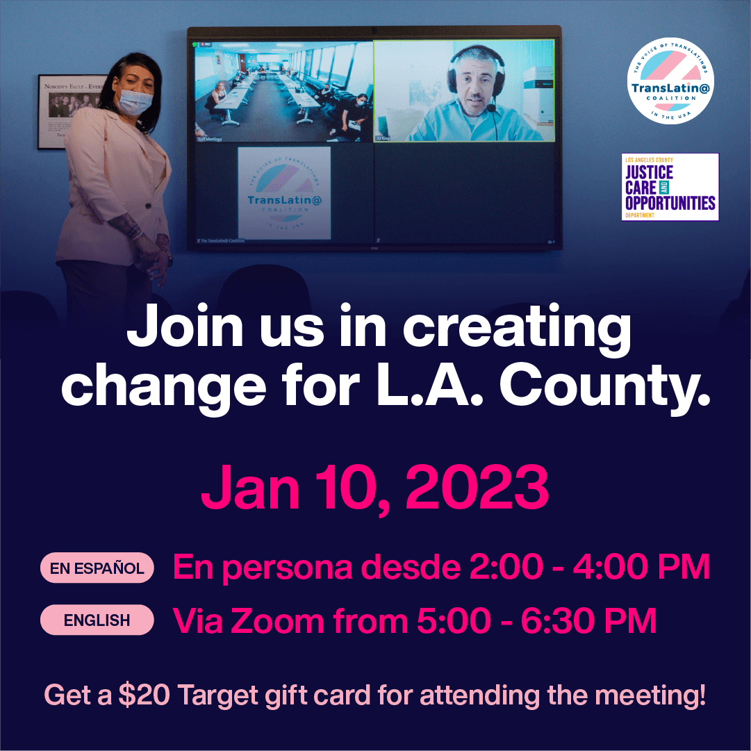 We invite Trans, Gender nonconforming, and Intersex (TGI) communities and all #LACounty residents from historically underserved communities to submit an idea or project related to the #CareFirstJailsLast vision on Tue, 1/10/2023.

Details: bit.ly/1-10-workshop