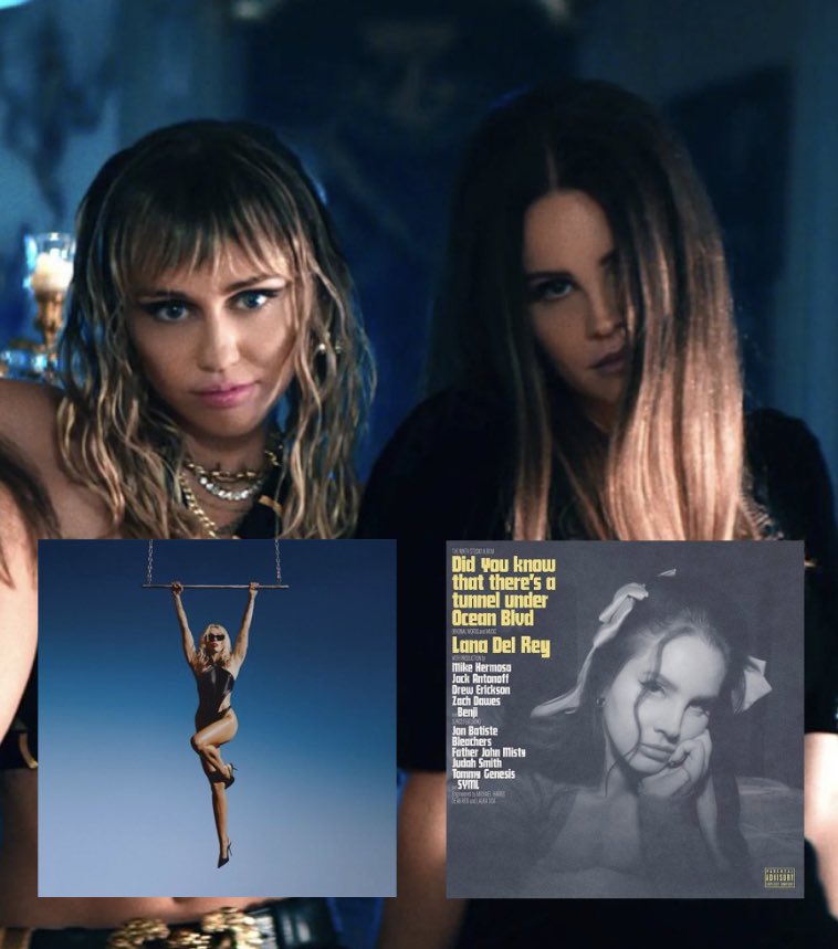 CinamonSluh's tweet photo. Miley Cyrus and Lana Del Rey both dropping singles on their ex-boyfriends birthdays.

Now both of them are dropping albums on March 10th…👀 https://t.co/p2y3JGsm0Q