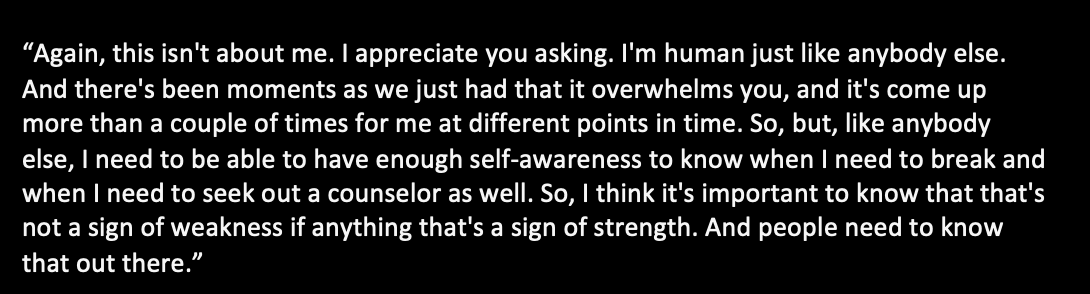 agetzenberg's tweet photo. Sean McDermott was asked by @4JoshReed about his mental health and taking time to care for himself. His answer is so important, including acknowledging that seeking help is not a sign of weakness, but strength. Full answer: https://t.co/AC0wXAsVTa