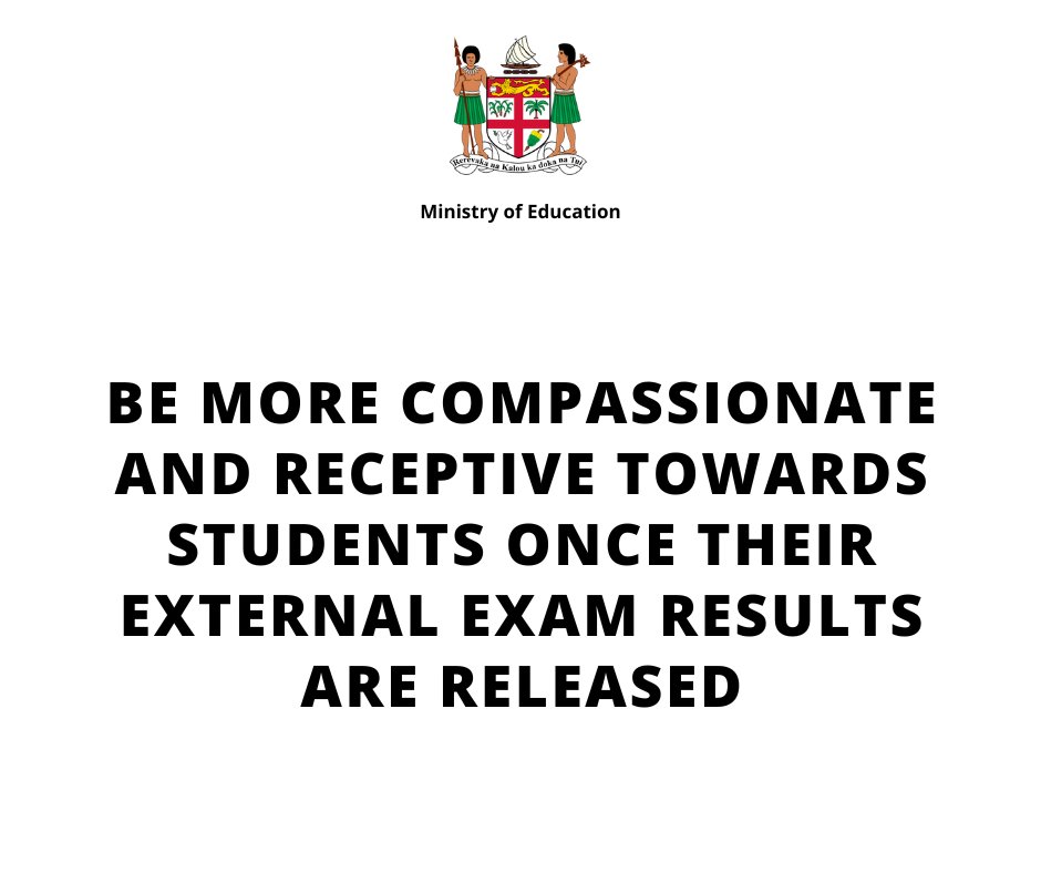 The Permanent Secretary, wishes to advise parents, guardians and teachers to be more empathetic and supportive towards their children once the results are released. Read more: bit.ly/3CurI14 #FijiNews #Fiji #TeamFiji #Education #EducationForFijians