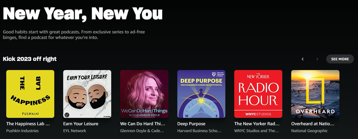 I'm happy to share that @amazonmusic is currently featuring my @HarvardHBS podcast, Deep Purpose, in its collections: 'Kick 2023 Off Right' and 'New Year, New You.' The first season of my podcast is available to binge now. Thank you, @amazonmusic!