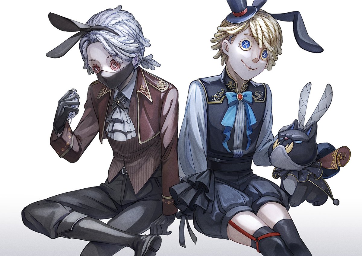 mask animal ears rabbit ears multiple boys blue eyes blonde hair gloves  illustration images