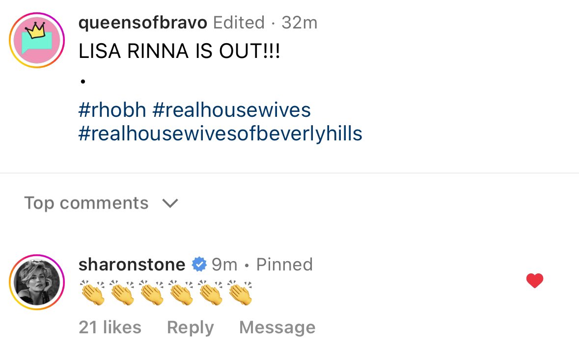 Sharon Stone applauding that Lisa Rinna is out omg 😭💀 #RHOBH
