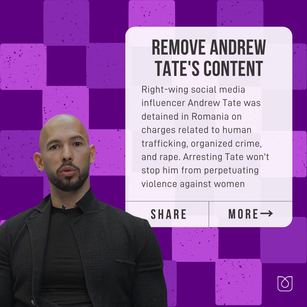 UltraViolet's tweet photo. Sign our petition to remove Tate and his misogynistic content on all social media platforms.
It's time we build the #FeministNet we deserve and #MakeSocialSafe. https://t.co/aVozINsOwv