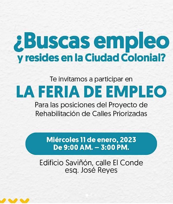 interarchhub's tweet photo. Si resides en la Ciudad Colonial y estás desempleado (a) te invitamos a participar en la Feria de Empleos que organiza el Programa @tuciudadcolonial @AlcaldiaDN @TurismoRD #vacantes #SantoDomingo #ciudadcolonial https://t.co/mw2xAyKoL3