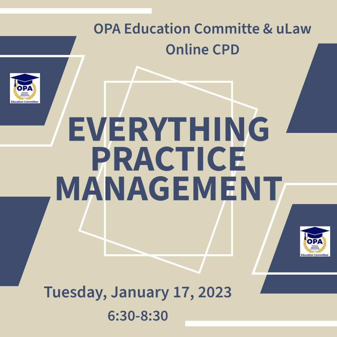 Mark your calendars for our first CPD of 2023!! 
•
New Year, New You! Get yourself prepared and ready for Law Society audits. 
•
For more information or to register: opaonline.ca/events/everyth…