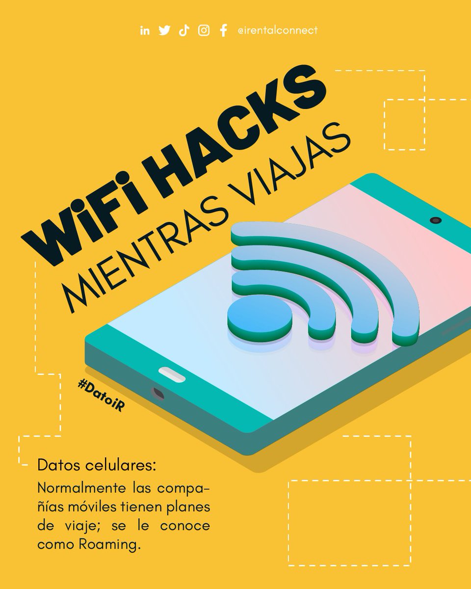 IrentalC's tweet photo. Existen diferentes alternativas para tener internet cada que viajamos, checa nuestro #datoir de hoy para enterarte de cómo tener internet cuando viajas. 🌐

#internet #viajes #wifi #travel #datoir #internetcuandoviajas #movil #cobertura #caribemexicano #rentasvacacionales https://t.co/CpC39T8v8Q