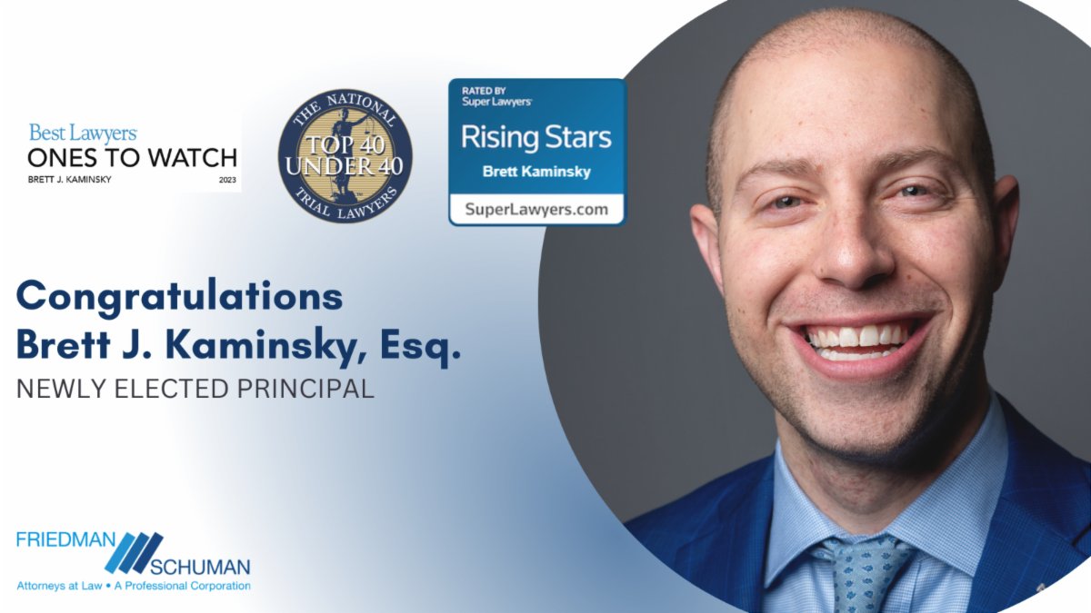Friedman Schuman takes great pleasure in announcing that Brett J. Kaminsky, Esq. is a newly elected #principal of our #lawfirm. Congratulations, Brett! We look forward to your continued success. Learn about the practices of our new principals here: bit.ly/3QmwdjN
#fsalaw