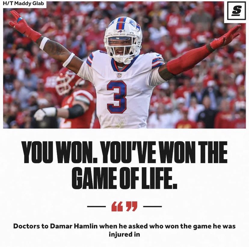 ArvellPLG's tweet photo. The first words were “who won the game” this is a guy who was born to play , wish the best for him to get back on the field #DamarHamlinStrong #nfl https://t.co/9vMI3rvniy