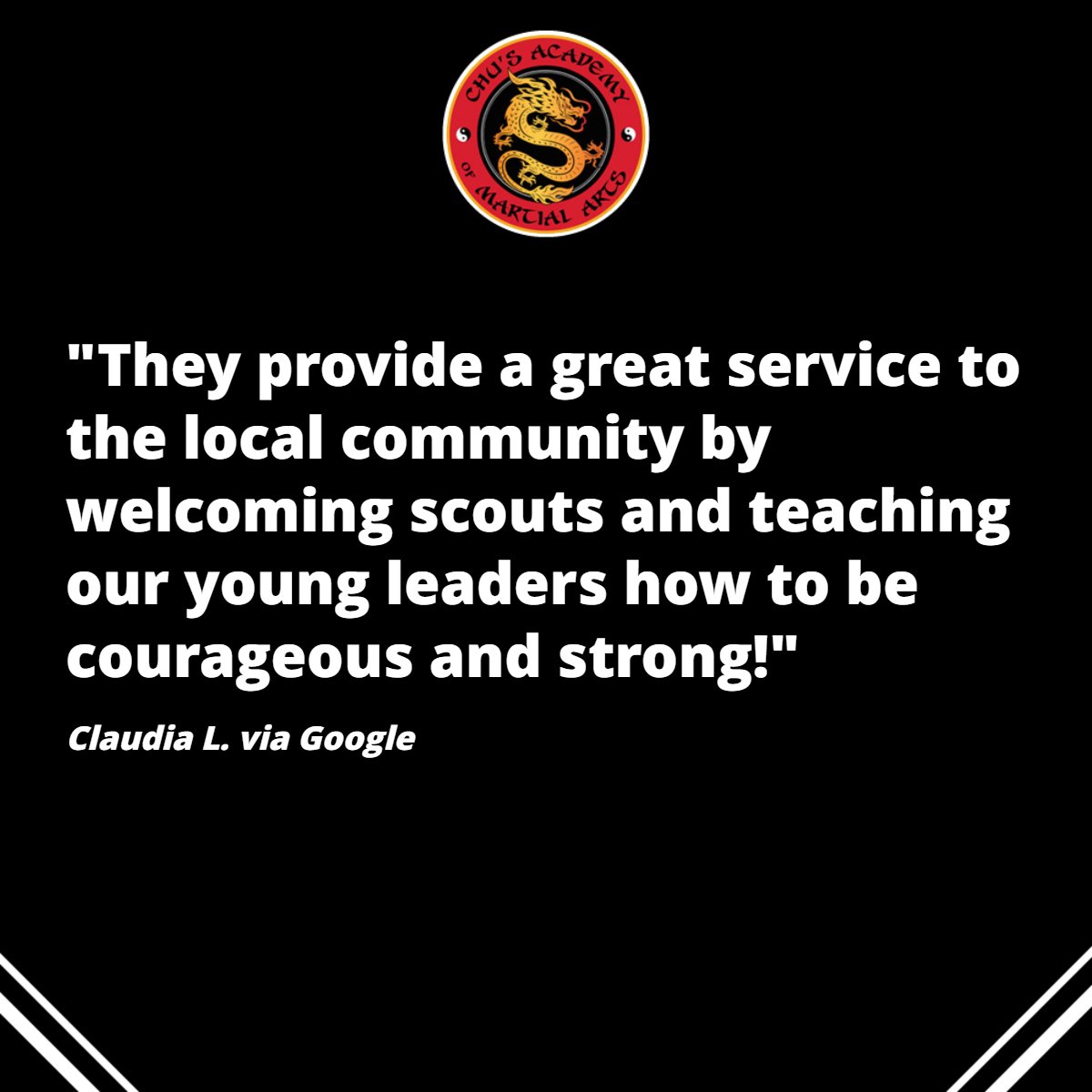 ChusAcademy's tweet photo. It's our pleasure to welcome our future leaders! We're so proud of our local troops and the dedication they show as they learn many life skills through martial arts. https://t.co/3FaOm46Hmp