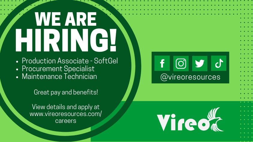 Check our our job openings at vireoresources.com/careers
#ProductionJobs #ProcurementJobs #MaintenanceJobs #GreatPlaceToWork #JoinOurTeam #Plattsmouth #CassCountyNE