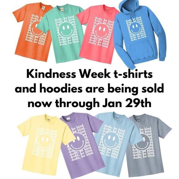 RockwallStuco's tweet photo. Go to the link in our bio to order today! Multiple colors, adult and youth sizes available, and no RHS or StuCo branding on the shirts. Wear your shirt to school on the official day, Feb 16th! Let’s make this Kindness Week even better than last year!! #jfnd #dudebekind https://t.co/UeL1LvCUV7