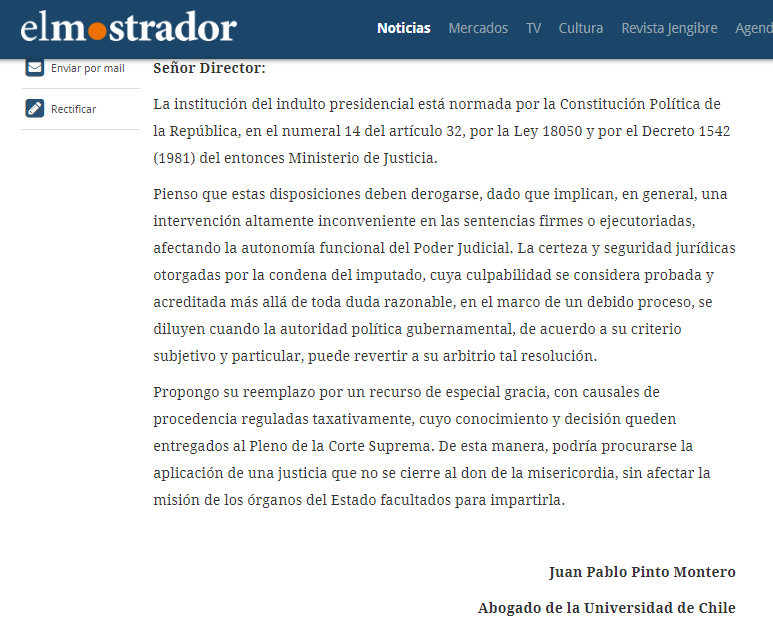 Juan Pablo Pinto Montero (Al-Munà) 🇨🇱 🇪🇸 🇵🇸 (@jppintomontero) on Twitter photo "#Indultos", carta de mi autoría publicada en <a href="/elmostrador/">El Mostrador</a> ayer, miércoles 5 de enero de 2023.
Enlace: elmostrador.cl/noticias/opini… "#Indultos", carta de mi autoría publicada en <a href="/elmostrador/">El Mostrador</a> ayer, miércoles 5 de enero de 2023.
Enlace: elmostrador.cl/noticias/opini…