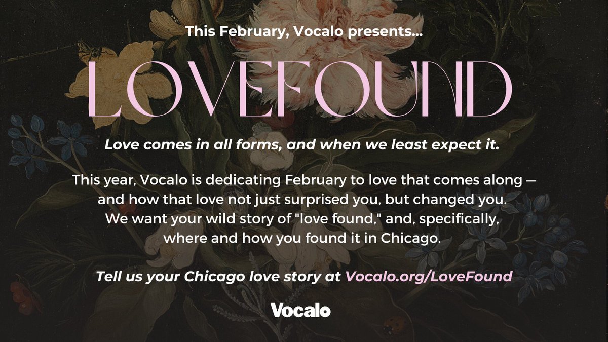 Vocalo's tweet photo. This Feb we're presenting #LoveFound, a series telling stories of how Chicagoans found love: with your partner, friends, pets, happy places, etc!
If you have a Chicago love story you want to share, fill out the form below and we'll be in touch soon...
https://t.co/zaPgBVG5dC https://t.co/Nj8zkMfeHK