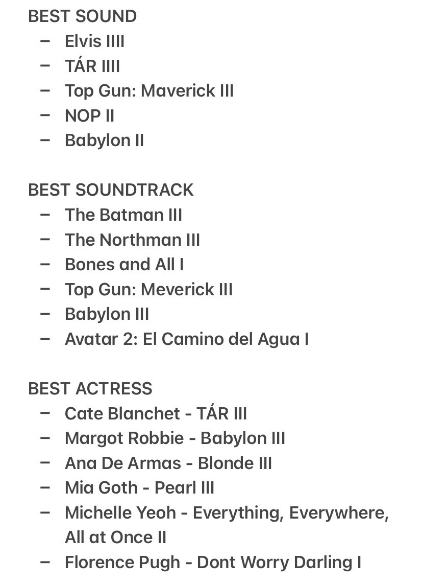 Ielit_'s tweet photo. Falta poco para que salgan las nominaciones de la 95.ª edición de los Premios Óscar. 

A continuación voy a dejar mis predicciones SIN haber visto la pre-lista que la Academia reveló hace un par de semanas.

Me encantaría saber cuál película sacarían  o agregarían a la lista. https://t.co/cZQv3qER6a