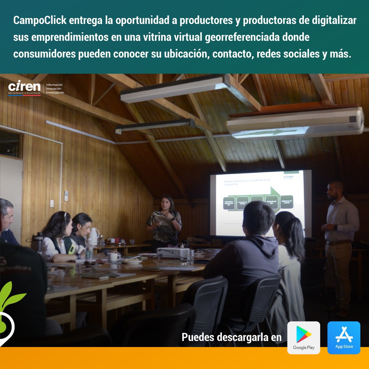 CIREN_CHILE's tweet photo. El equipo #CIREN se desplegó en la comuna de #Coyhaique a fin de enseñar la funcionalidad de la aplicación móvil #CampoClick a personas relacionadas con el sector agrícola, para así acercar la posibilidad de ofrecer sus productos digitalmente a productores locales 📲👨🌾 https://t.co/RKj4Oertat