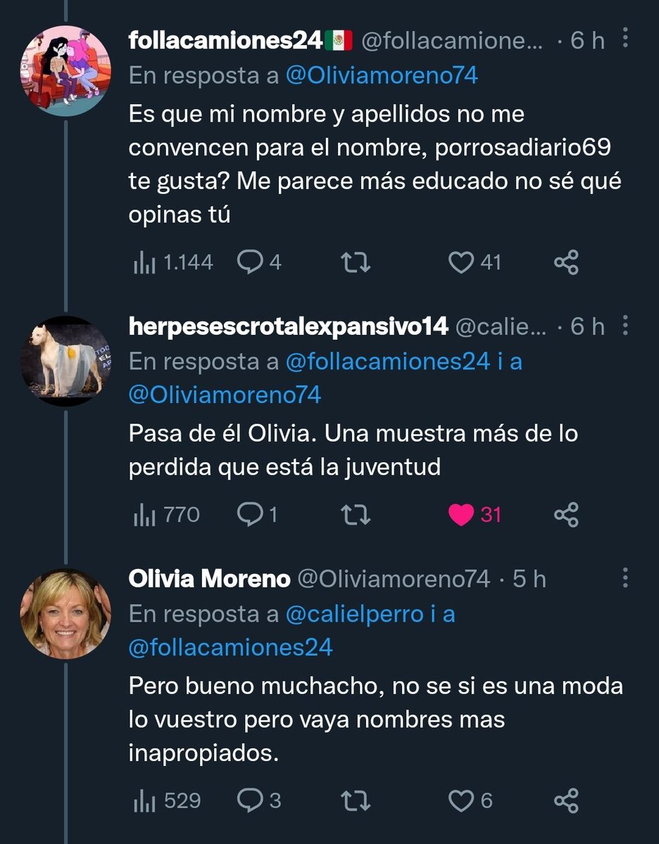 follacamiones24's tweet photo. Creo que a Olivia no le gustan los nombres follacamiones24, herpesedcrotalexpansivo14 y el pajas locas pero sigo sin entender porqué https://t.co/gQXDrZ15mA