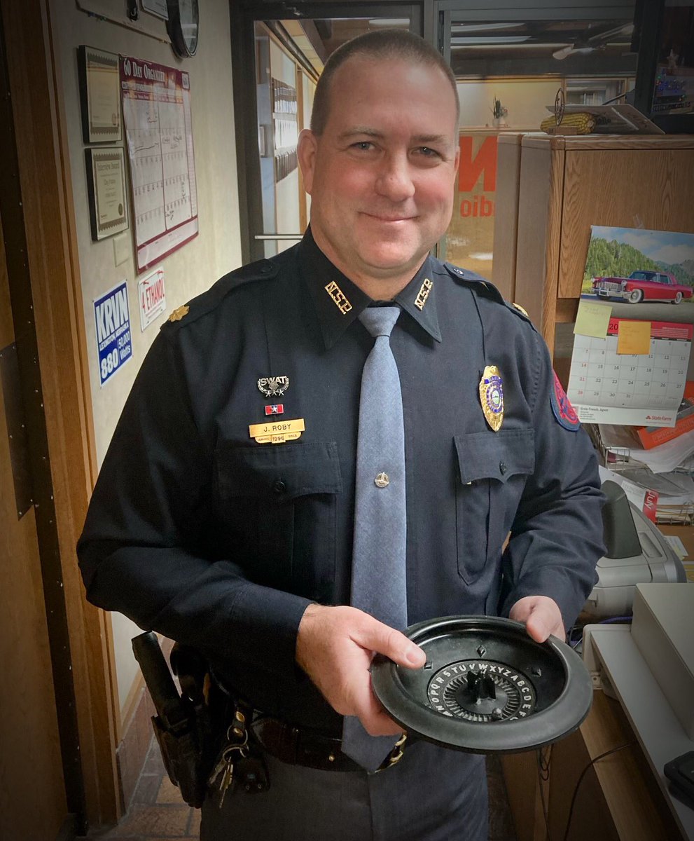 History was observed in color today in Troop D. Major Roby held the “880AM KRVN Monogram Money Wheel” while visiting the radio station. It’s not a Nobel but is still impressive.