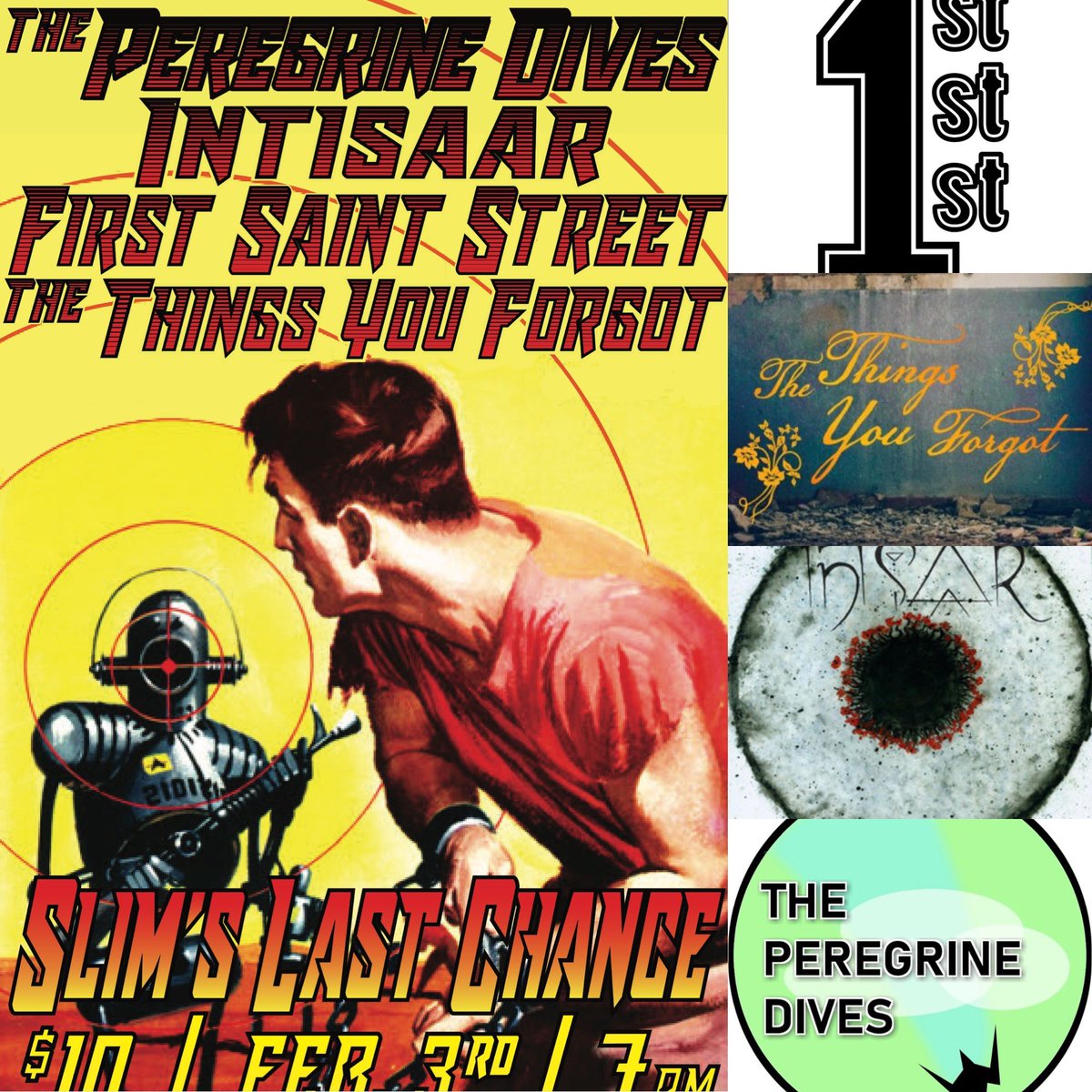 GraceHansmeier's tweet image. Upcoming show for my band at First Saint Street + Intisaar, THE Peregrine Dives, and The Things You Forgot (feat Jay and Robert from @PrimaryPulse ) at @LastChanceSlims on Feb 3! #seattlemusic #rockshow