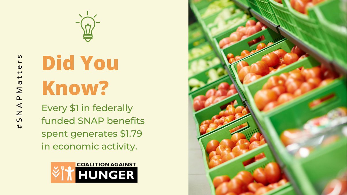 GPCAHunger's tweet image. Not only is SNAP a crucial support for families facing food insecurity, but it also helps generate economic activity. Every $1 in SNAP benefits spent generates $1.79 in economic activity. In PA, SNAP supports ~10,000 stores. It’s critical we protect and improve SNAP. #SNAPMatters