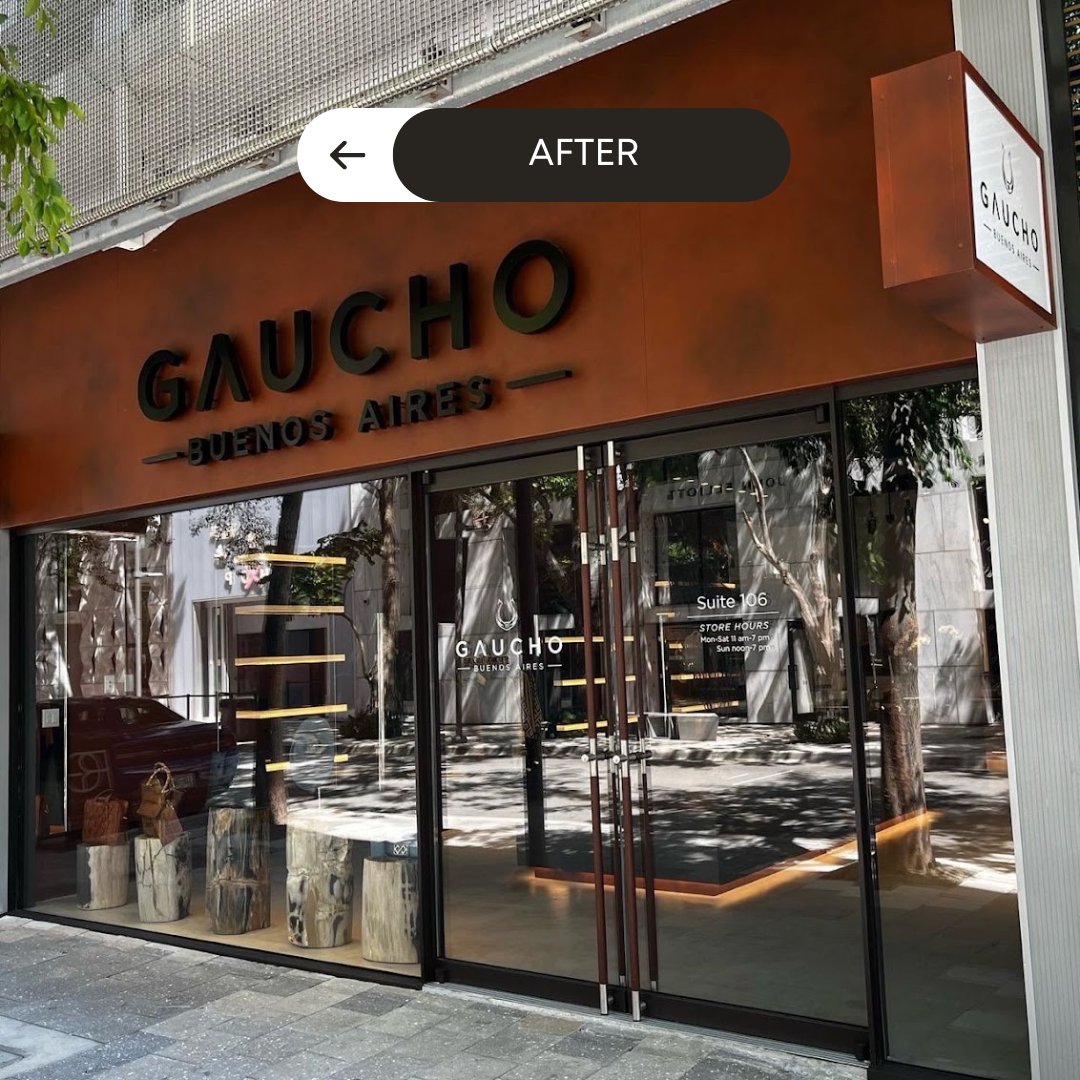 FaourGlass's tweet photo. SWIPE for a #SLIMPACT transformation ✨

With a vision to be a brand for tomorrow’s originals, Gaucho – Buenos Aires recently opened its new flagship store in the @MiamiDesignD. SLIMPACT helped create a sleek storefront entrance to complement the luxury brand. #beforeandafter https://t.co/A4gCUgY1YB