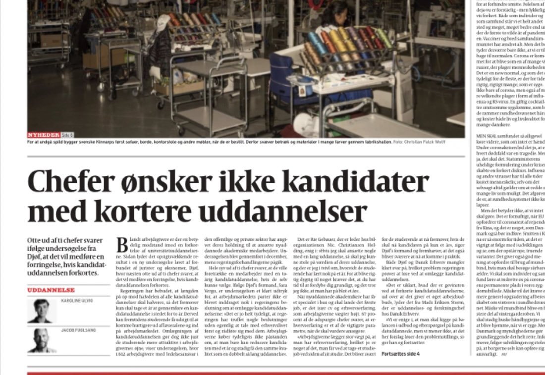 Camilla Gregersen (@dmcamilla) on Twitter photo Forsiden af <a href="/politiken/">Politiken</a> fredag:
Arbejdsgivere ønsker ikke kandidater med kortere uddannelser. Rigtig god undersøgelse fra <a href="/djoef/">Djøf</a> <a href="/SaraVergo/">Sara Vergo</a>. <a href="/madseriksen1208/">Mads Eriksen Storm</a> Drop forslaget om halvering af kandidaten - #bevar5år #uddpol #dkpol Forsiden af <a href="/politiken/">Politiken</a> fredag:
Arbejdsgivere ønsker ikke kandidater med kortere uddannelser. Rigtig god undersøgelse fra <a href="/djoef/">Djøf</a> <a href="/SaraVergo/">Sara Vergo</a>. <a href="/madseriksen1208/">Mads Eriksen Storm</a> Drop forslaget om halvering af kandidaten - #bevar5år #uddpol #dkpol