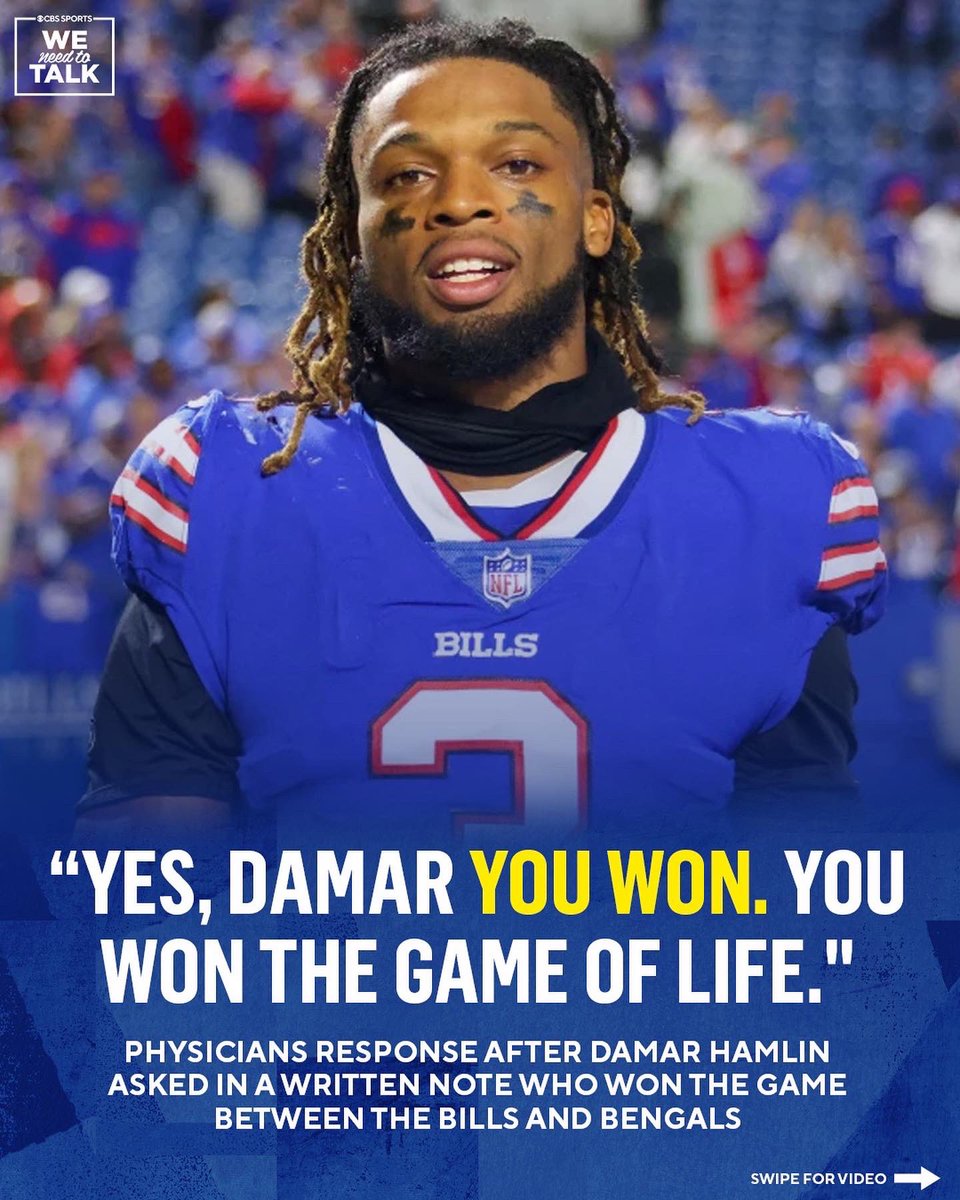 WeNeedToTalk's tweet photo. “Yes, Damar, you won. You won the game of life.”

Physicians response after Damar Hamlin asked in a written note who won the game between the Bills and Bengals. https://t.co/suuUuBZBou