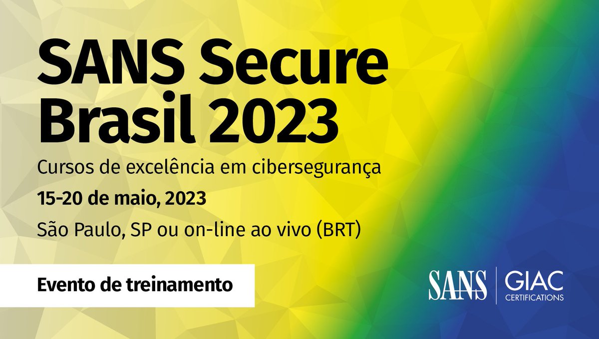 sansforensics's tweet photo. Esse line-up está top! SANS Secure Brasil 2023 apresenta cursos fundamentais para iniciar sua carreira ou elevar seu potencial em cyber.
☁️ #SEC401
🛠️ #SEC504
✒️ #SEC560
🕵🏼♀️ #FOR508
Saiba mais: https://t.co/ivmn88w3Kx
#SANSecureBrasil #SSB23 #CyberBrasil https://t.co/vPe7W3OTkK