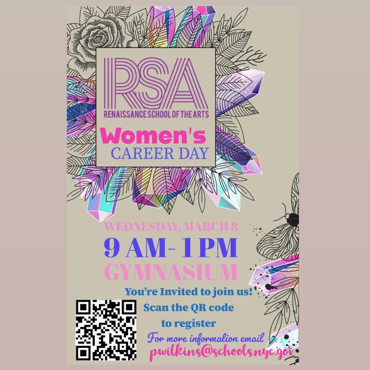 PilarWilkinsDOE's tweet photo. I am hosting and would love to invite you to participate in either:

Women’s Career Day on March 8th 
or
Men’s Career Day on May 17th!!

If you are interested in participating kindly scan the QR code or email me at pwilkins@schools.nyc.gov

#LOVE #COMMUNITY #CONSISTENCY https://t.co/3MbtlBY1Ns