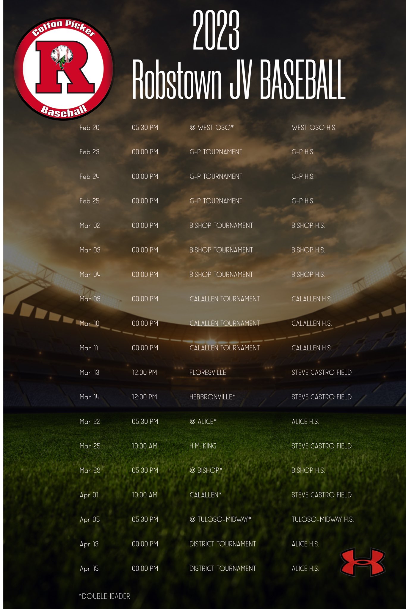 Robstown Cotton Picker Baseball on Twitter "JV Schedule https//t.co