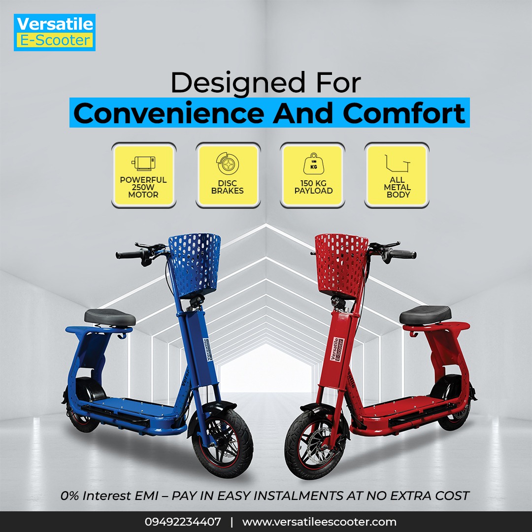 VersatileEV's tweet photo. Experience the ultimate in convenience and comfort with the feature-packed Versatile VE Series electric scooter. And now, you can get your own Versatile Electric Scooter with easy, zero-interest EMI options. #electricscooter #versatileescooter #ev #versatileescooter #veseries https://t.co/Aa7EZGYeIS
