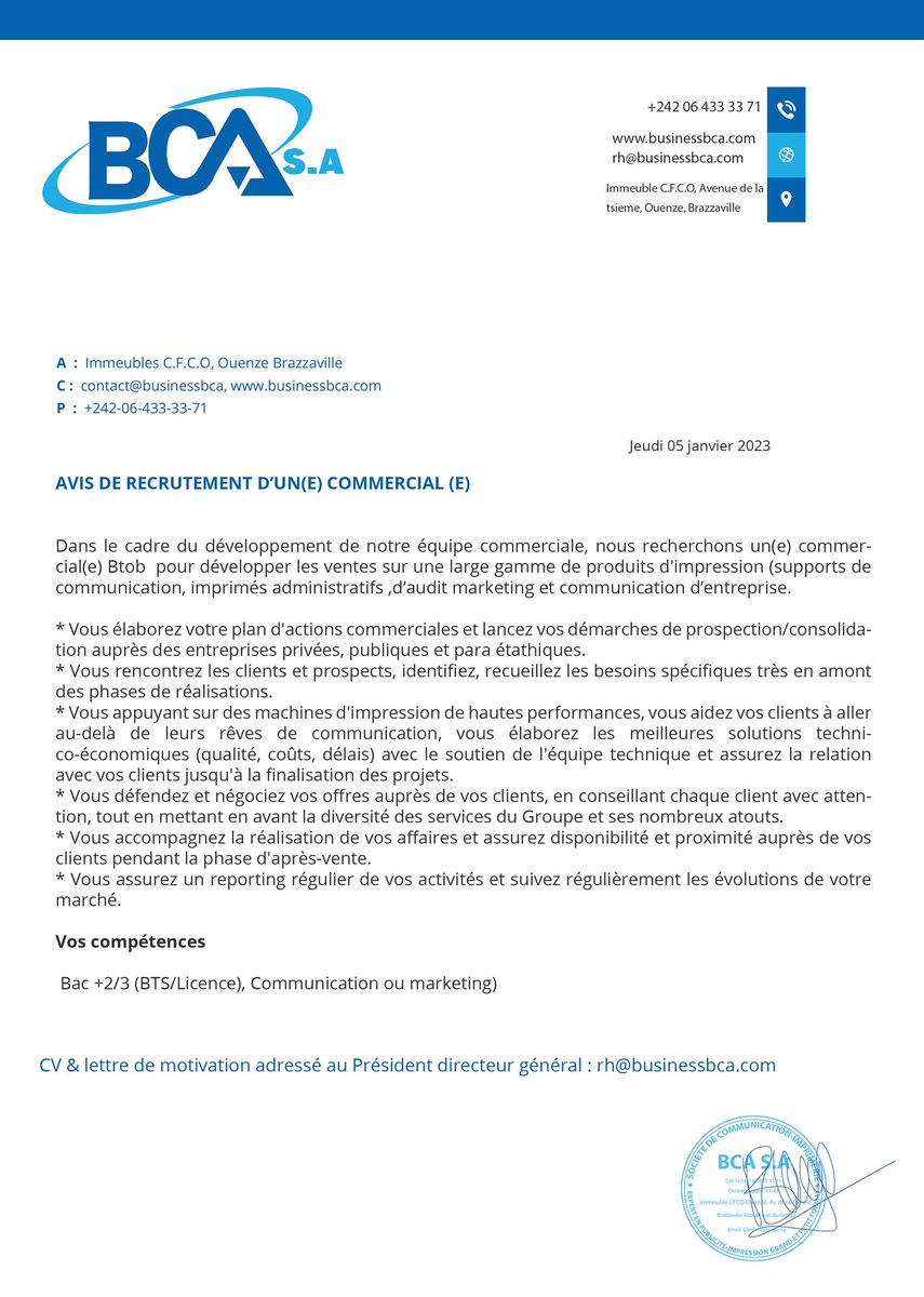 Cyrilbokilo's tweet photo. Avis de recrutements localisation Brazzaville #BCASA https://t.co/lES4pUZTJ1
