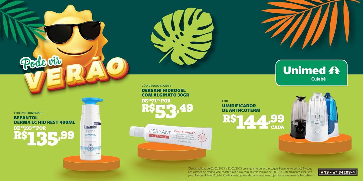 Unimed_Cuiaba's tweet photo. 🚨VEJA: na Farmácia Unimed Cuiabá você acha de tudo pra curtir o verão da melhor formar.  Não perca! 😎🏝💚E você também pode pedir pelo telefone e receber tudo aí na sua casa.📞Disk-entrega
(65) 3648-8888 https://t.co/v55GCaLRF5