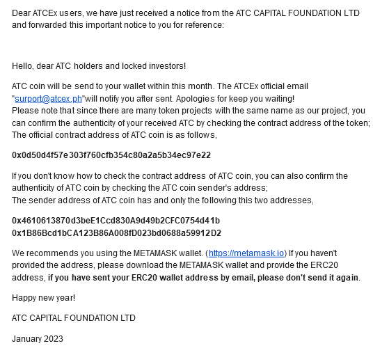 Atomic_Coin_Lab's tweet photo. ATCコインは今月中にウォレットに送られる予定だそうです。
ATCコインの公式コントラクトアドレスは以下の通りです。
0x0d50d4f57e303f760cfb354c80a2a5b34ec97e22 https://t.co/1Wl8wH2Q9I