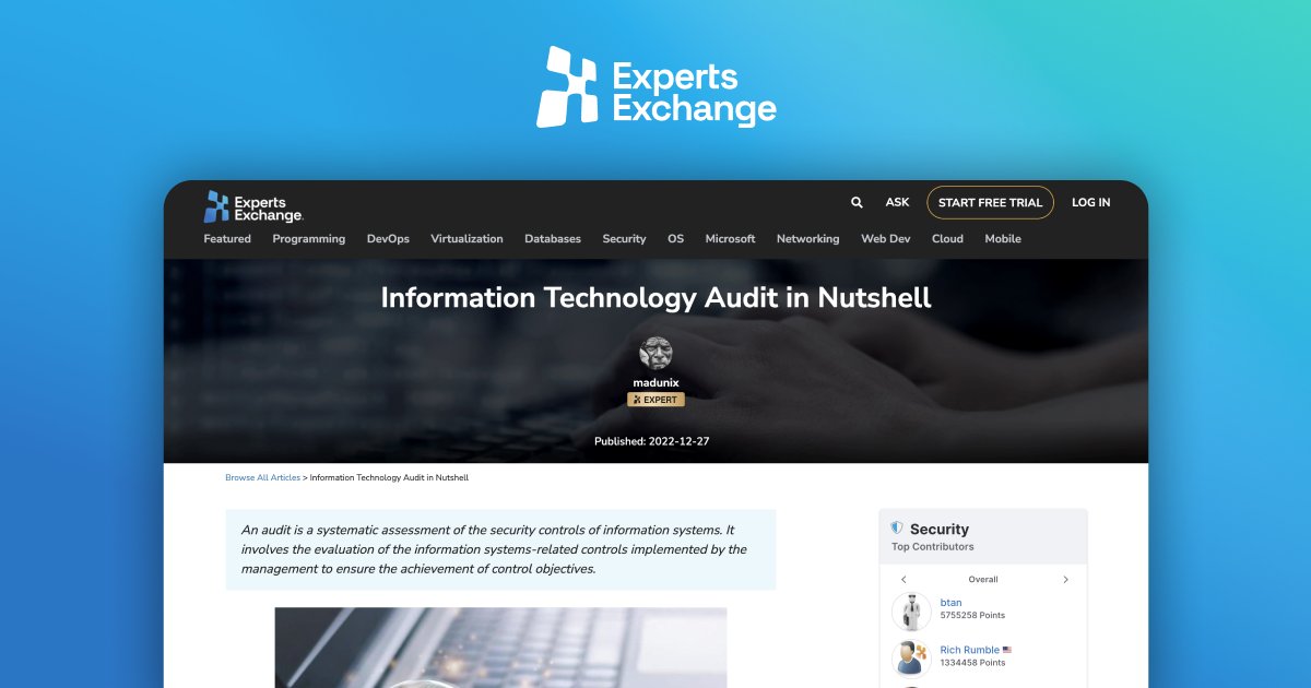 ExpertsExchange's tweet image. Audits are a must in Information Technology. Click the link to learn more about audits: experts-exchange.com/articles/37731…  

#Techaudit #Cybersecurity