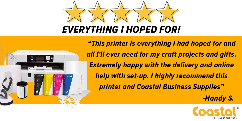Thank you so much to Handy S. for sharing your experience. Enjoy that new Sawgrass printer! 😉Want to get started in sublimation? Sawgrass desktop sublimation printers make it super easy and affordable! ➡️Check out all of the Sawgrass bundles today: ecs.page.link/PtgYE