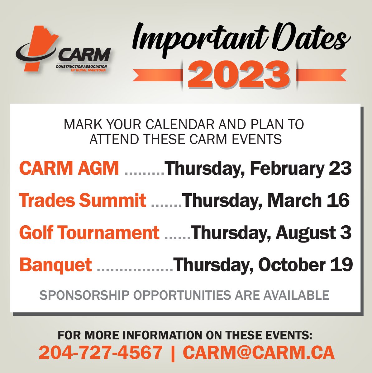 MARK YOUR CALENDAR 
with these Important 2023 CARM Dates!

#joincarm #importantdates #markyourcalendar