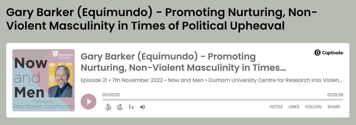 Gary Barker, Equimundo President & CEO, was interviewed on #NowandMen, a podcast about masculinity, gender equality, and men's lives. Gary discusses generational shifts in beliefs about gender equality, the MenCare campaign, and more. 
Listen here: now-and-men.captivate.fm/episode/gary-b…