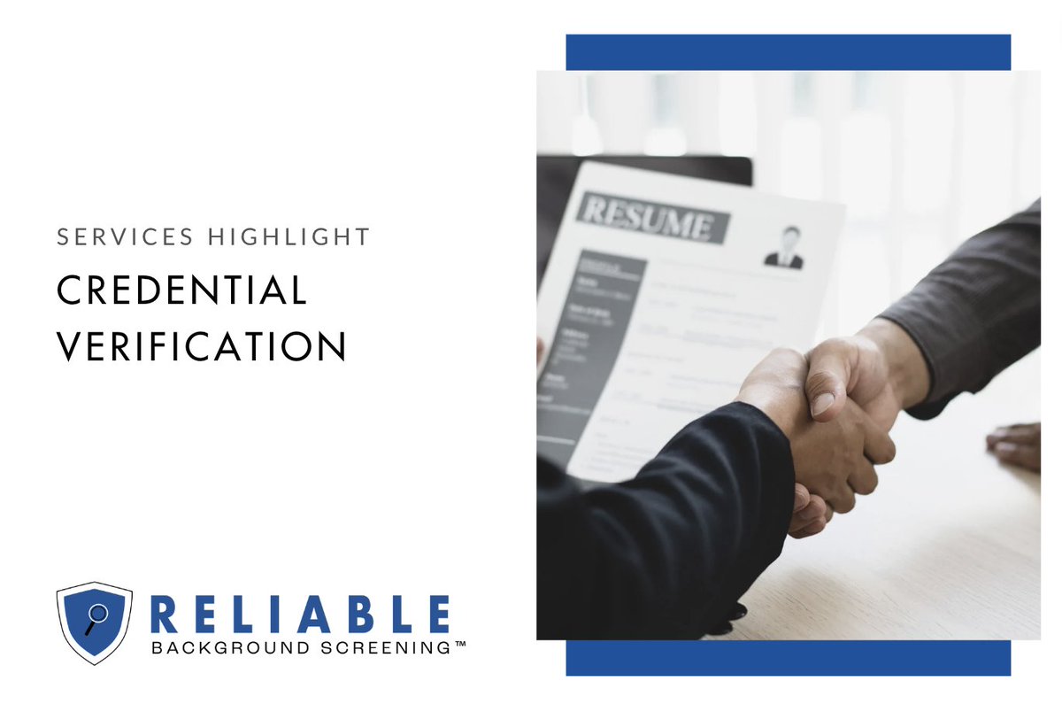 ReliableKnows's tweet image. #ReliableBackgroundScreening offers #credentialverification services, wherein our team will corroborate an applicant's reported education, experience, accolades, and more, to ensure the information submitted was truthfully disclosed. 

Learn more at reliablebackground.com.