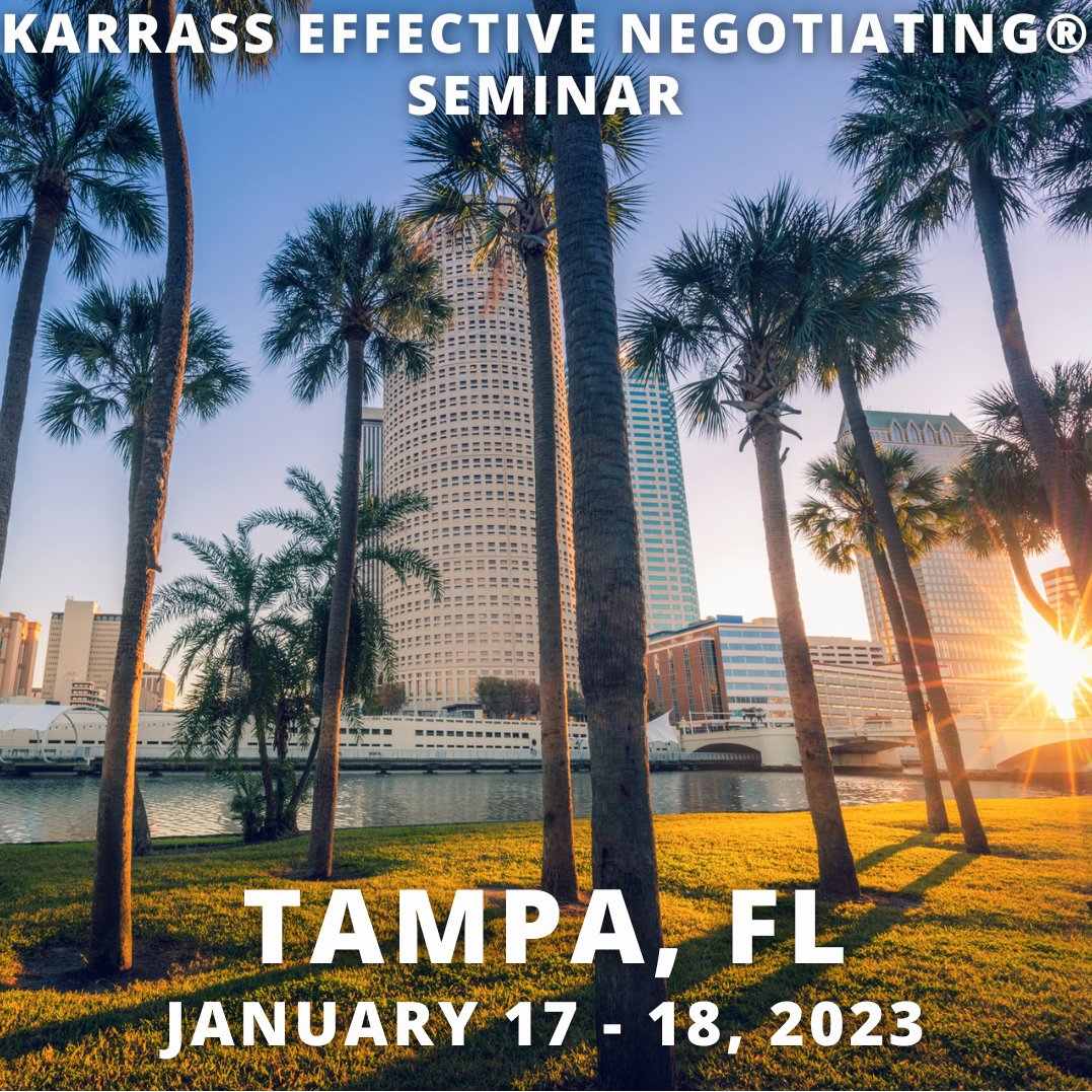 karrass's tweet photo. Coming soon to Tampa, Florida! Real-world negotiating strategies that work in business and in life.

#success #motivational #business #negotiation #negotiationskills #strategy #strategicplanning #careeradvice #dealmaking #deals #Tampa #Florida #entrepreneur #fundamentals https://t.co/AgI3SArihc