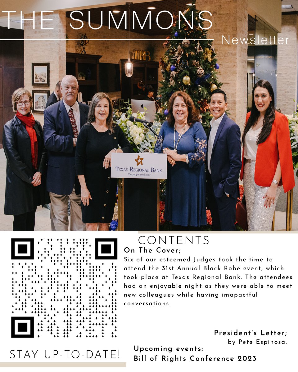 HidalgoCoBar's tweet photo. The December edition of the Summons Newsletter is out!🎆📰 thank you to all of our advertisers! 
Click on the link to watch full newsletter.
https://t.co/ACyz4ZrxGO https://t.co/InPxbuRKzx