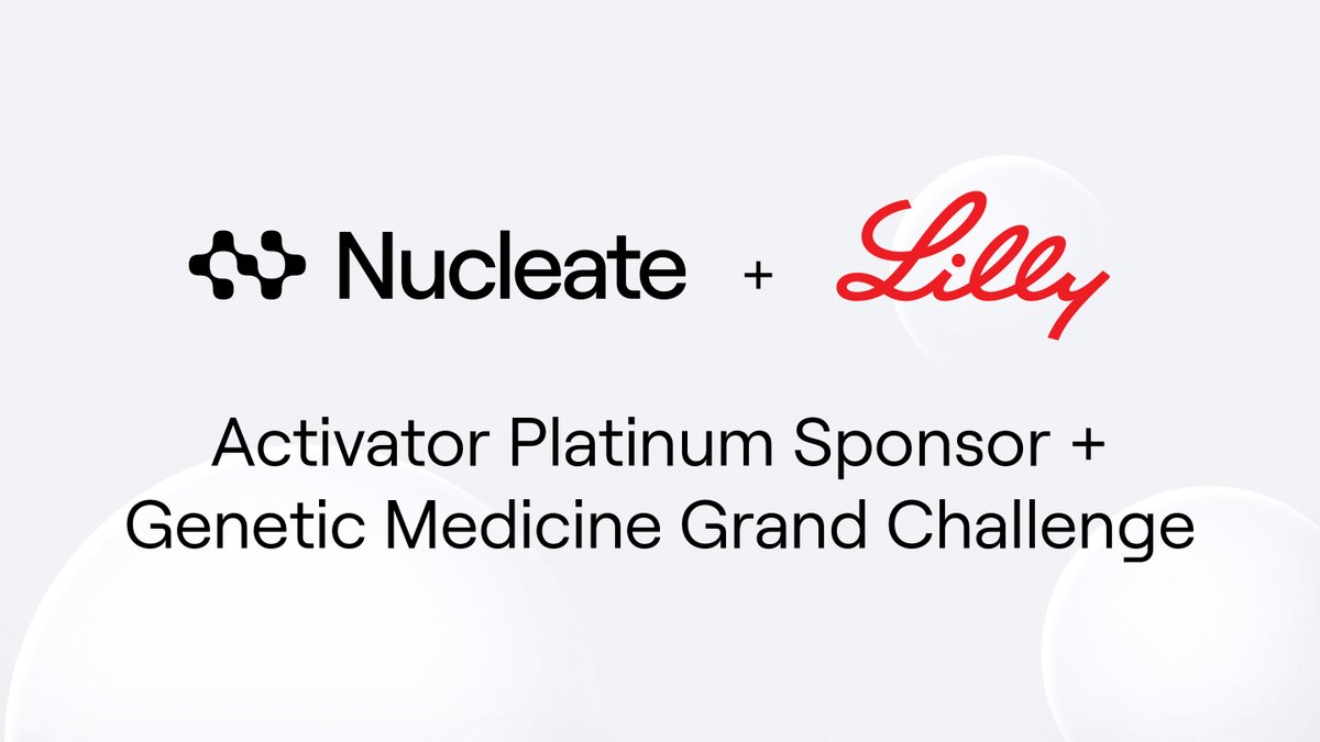 Nucleate is excited to welcome <a href="/LillyPad/">Former Account of Eli Lilly and Company</a> as a Platinum Sponsor of our 2023 Activator.

We're launching the Eli Lilly and Company Genetic Medicine Grand Challenge: $300K in grants for breakthrough tech in genetic medicine.

Learn More + Apply by 3/1/2023
prweb.com/releases/2023/…