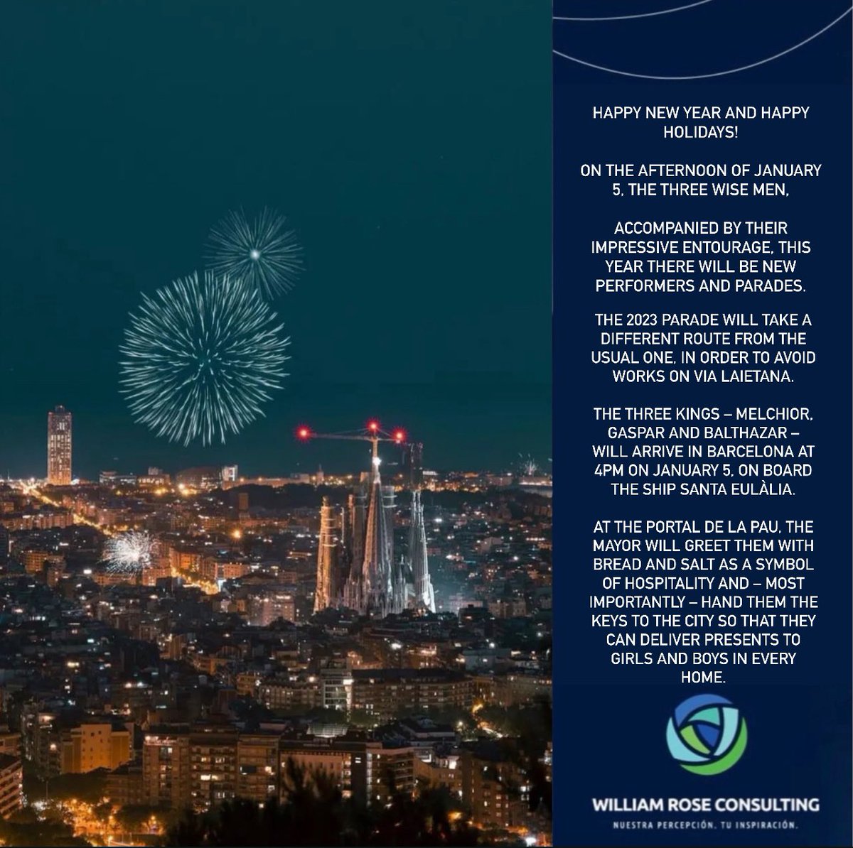 WilliamRosePSI's tweet photo. Happy New Year and Happy Holidays! ✨🌠🌟🎊 We wish you happiness and success! 🌠 

Contact us for more information on your property search! ✨

📞 +34 674 68 12 59
💻 https://t.co/mmCculrVN3 
📧 info@williamroseconsulting.com

#barcelonarealestate #citylife https://t.co/NPCyu6amna