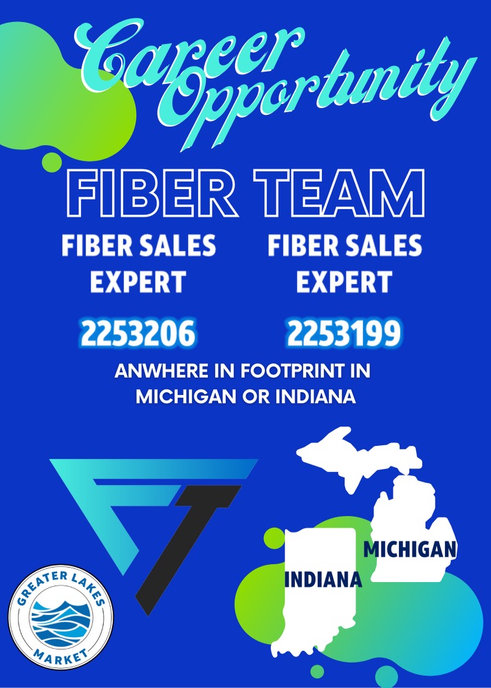 Want to join the newest & fastest growing team out there?!? Im hiring 2 Fiber Sales Experts in Michigan/Indiana. Shoot me a note if youre interested. Apply now before its too late! #fiber #ChooseGreatness @GreaterLakesMkt @BrianWest_GLM @KristinaHanna7 @Peter_Dhonau @GLM_Fiber