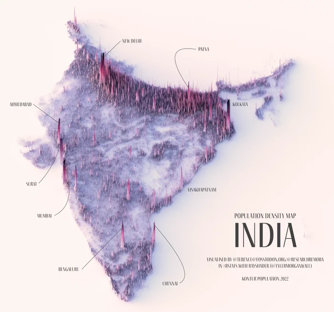 A population density map of India