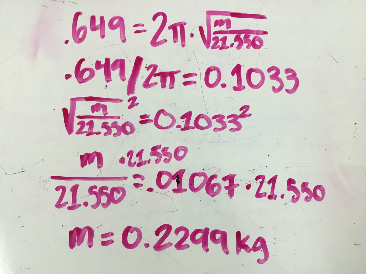 Instead of textbook problems, the students were challenged to predict the mass of a shiny metal sphere using what they learned in the SHO lab. The images show the progress of the activity.
#iteachphysics #PhysicsEd #PhysicsChat #Feezya