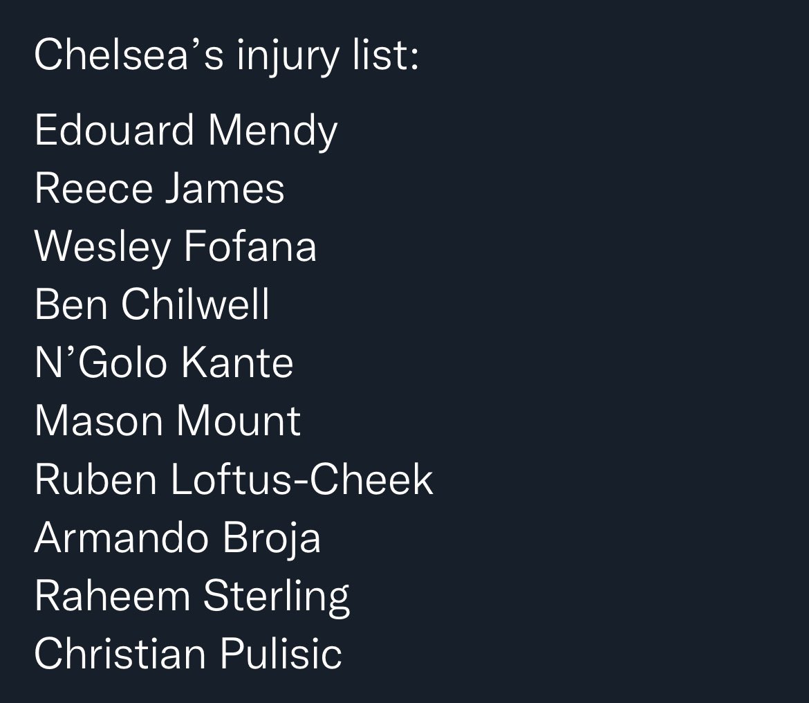 seb_spurling's tweet photo. @Bewsh88 They aren’t required standard, as they are mostly squad rotation players. Our injury list: https://t.co/XuEUuq2ems